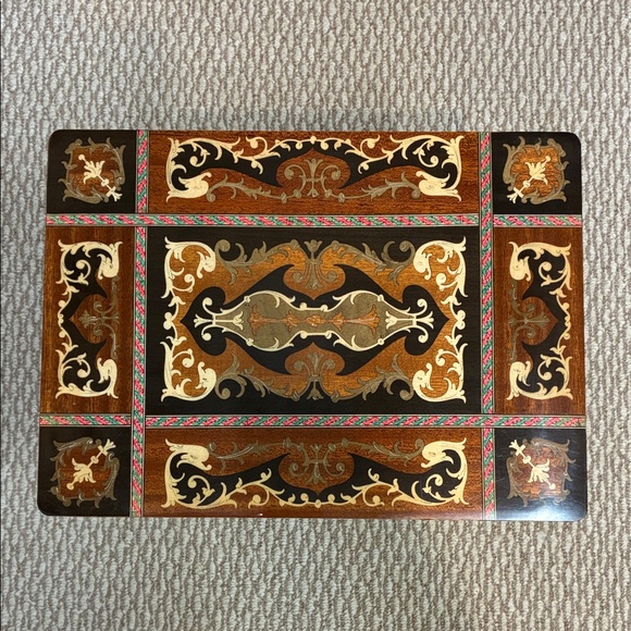 Vintage Italian Music Jewelry Table w Inlaid Marquetry; Swiss Music-'Love Story' - Picture 2 of 16